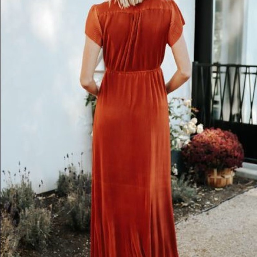 NWT Baltic Born Athena Burnt Orange V-Neck Empire Waist Pleated Stretch Maxi - Picture 4 of 15